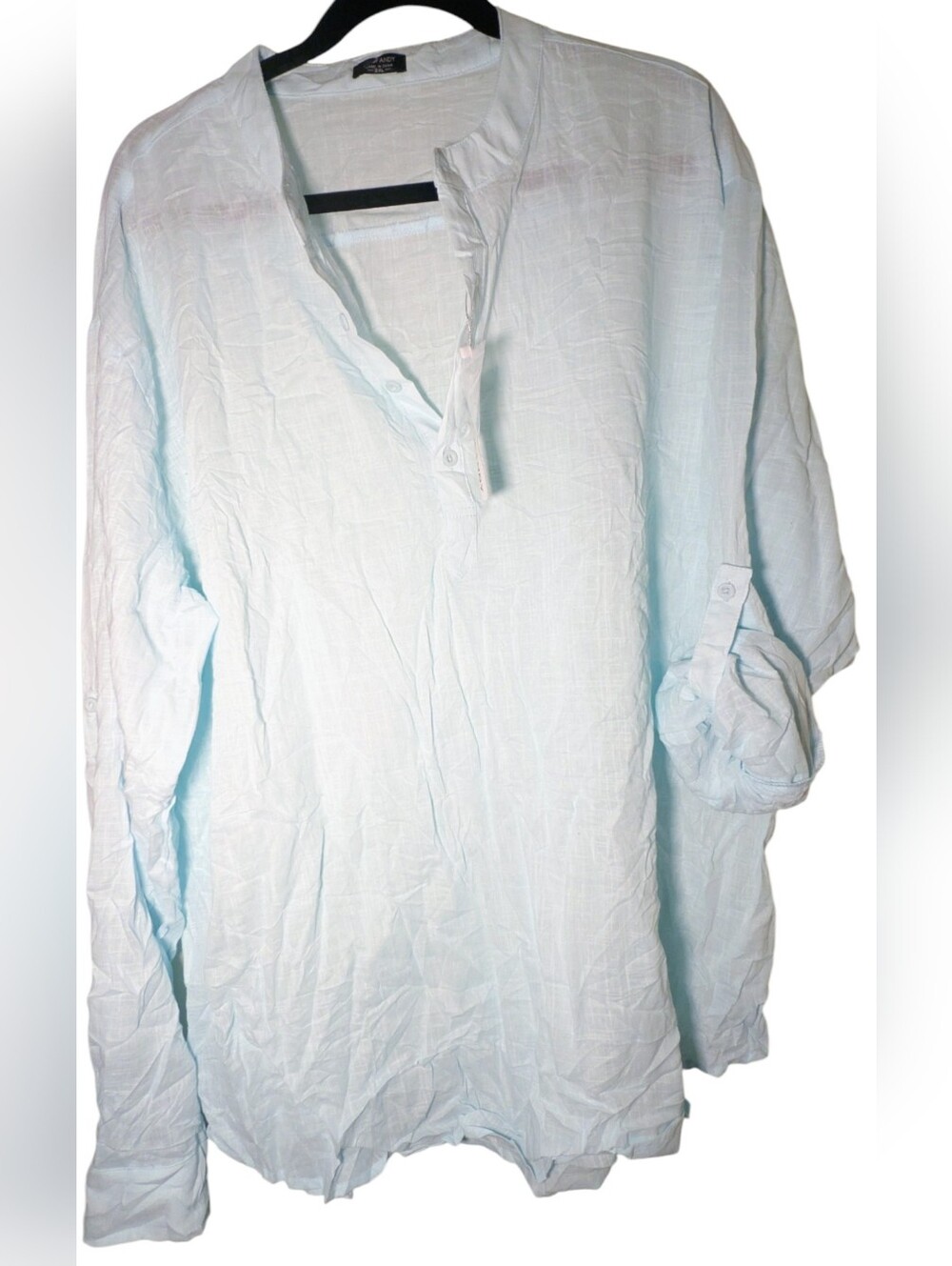 NWT COOFANDY Light Blue Cotton Hemp Henley Tunic Top 3XL